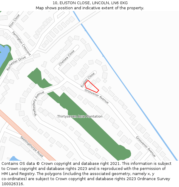 10, EUSTON CLOSE, LINCOLN, LN6 0XG: Location map and indicative extent of plot
