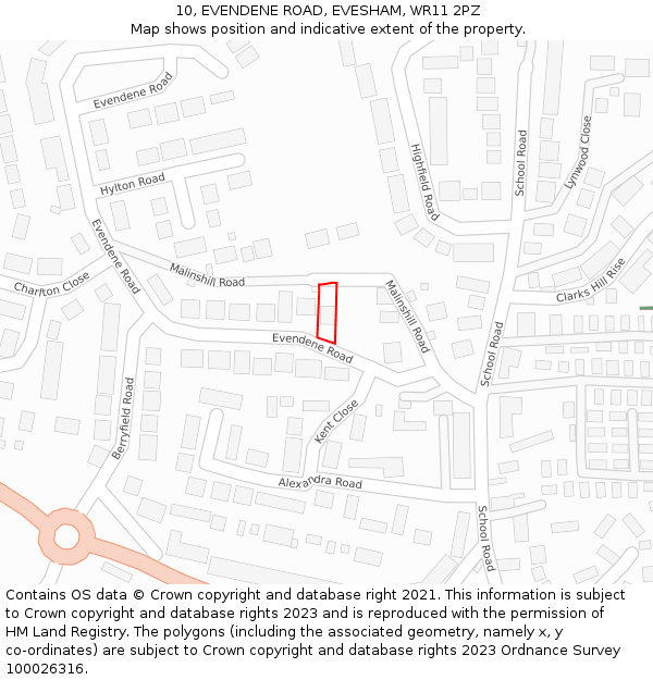 10, EVENDENE ROAD, EVESHAM, WR11 2PZ: Location map and indicative extent of plot