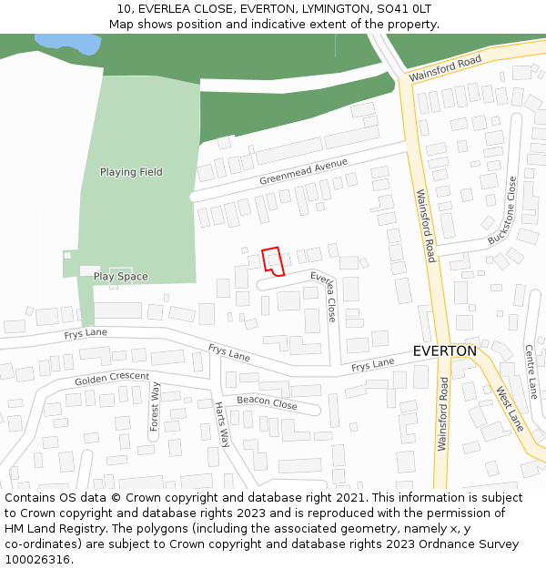 10, EVERLEA CLOSE, EVERTON, LYMINGTON, SO41 0LT: Location map and indicative extent of plot