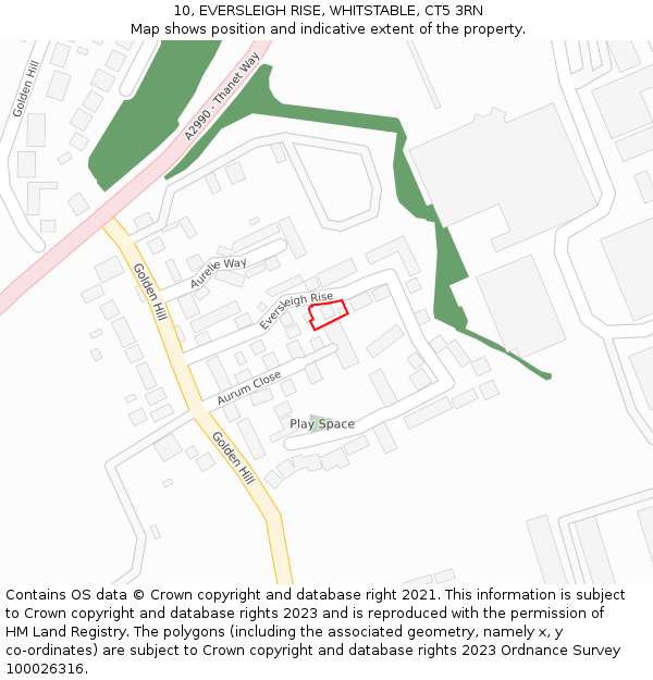 10, EVERSLEIGH RISE, WHITSTABLE, CT5 3RN: Location map and indicative extent of plot