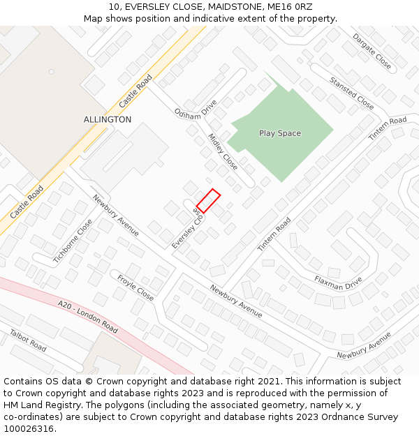 10, EVERSLEY CLOSE, MAIDSTONE, ME16 0RZ: Location map and indicative extent of plot
