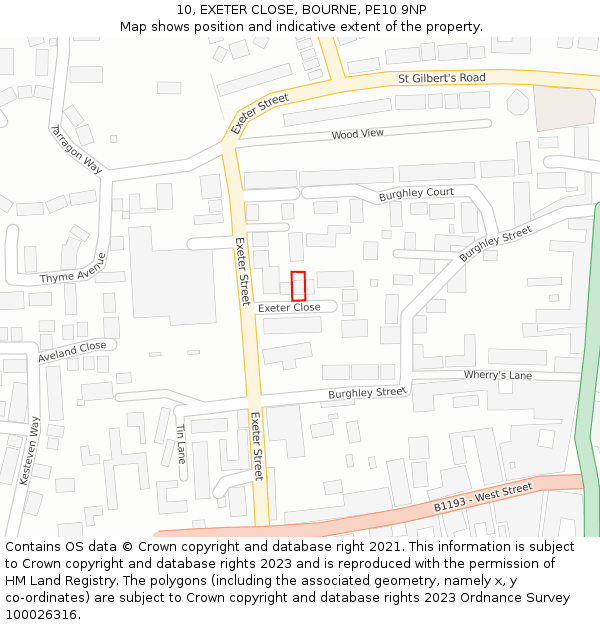 10, EXETER CLOSE, BOURNE, PE10 9NP: Location map and indicative extent of plot