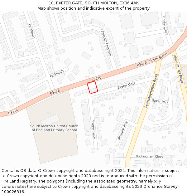 10, EXETER GATE, SOUTH MOLTON, EX36 4AN: Location map and indicative extent of plot