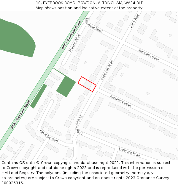 10, EYEBROOK ROAD, BOWDON, ALTRINCHAM, WA14 3LP: Location map and indicative extent of plot