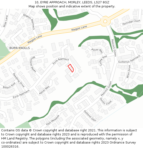 10, EYRIE APPROACH, MORLEY, LEEDS, LS27 8GZ: Location map and indicative extent of plot