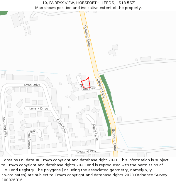 10, FAIRFAX VIEW, HORSFORTH, LEEDS, LS18 5SZ: Location map and indicative extent of plot