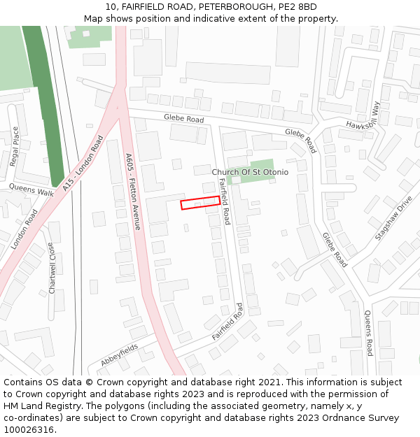 10, FAIRFIELD ROAD, PETERBOROUGH, PE2 8BD: Location map and indicative extent of plot