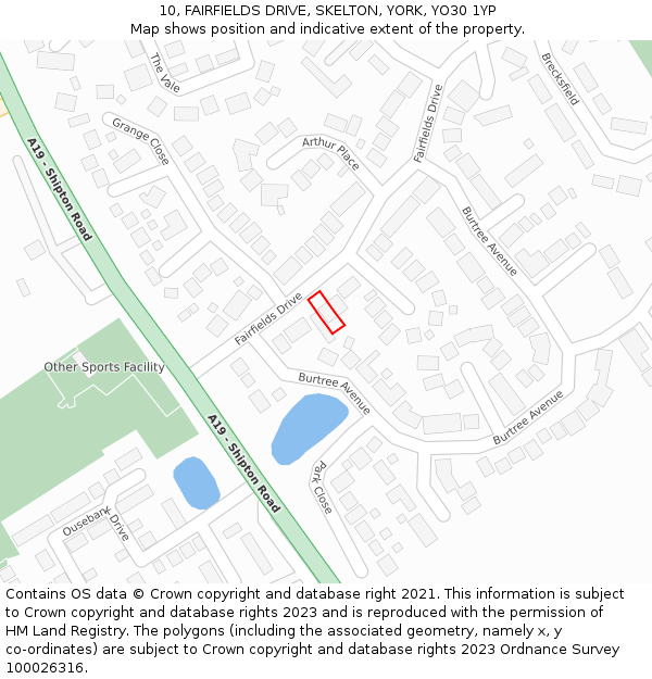 10, FAIRFIELDS DRIVE, SKELTON, YORK, YO30 1YP: Location map and indicative extent of plot