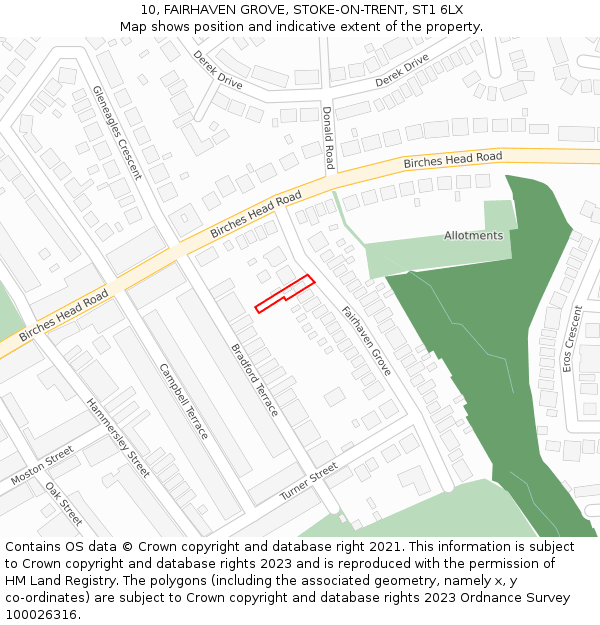 10, FAIRHAVEN GROVE, STOKE-ON-TRENT, ST1 6LX: Location map and indicative extent of plot