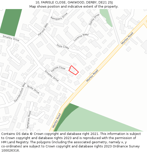 10, FAIRISLE CLOSE, OAKWOOD, DERBY, DE21 2SJ: Location map and indicative extent of plot