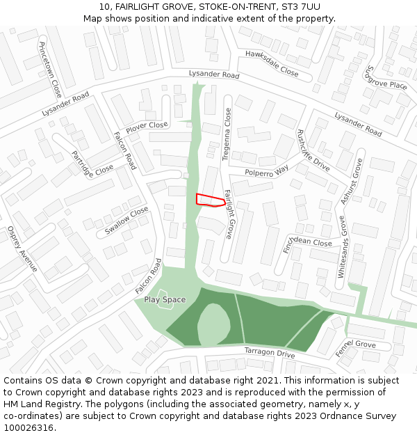 10, FAIRLIGHT GROVE, STOKE-ON-TRENT, ST3 7UU: Location map and indicative extent of plot