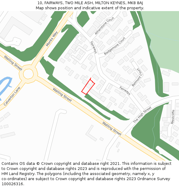 10, FAIRWAYS, TWO MILE ASH, MILTON KEYNES, MK8 8AJ: Location map and indicative extent of plot