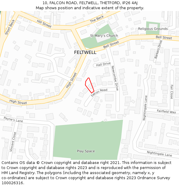 10, FALCON ROAD, FELTWELL, THETFORD, IP26 4AJ: Location map and indicative extent of plot