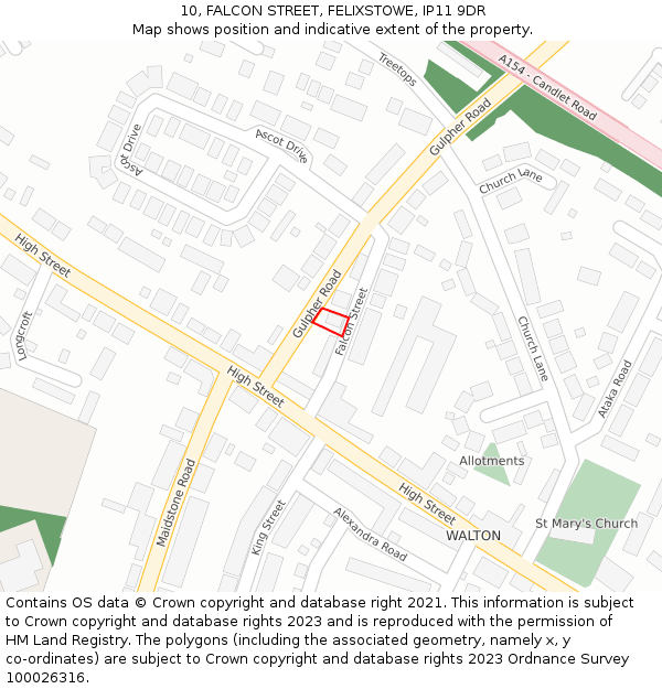 10, FALCON STREET, FELIXSTOWE, IP11 9DR: Location map and indicative extent of plot
