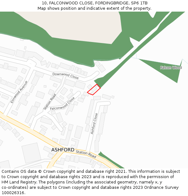 10, FALCONWOOD CLOSE, FORDINGBRIDGE, SP6 1TB: Location map and indicative extent of plot