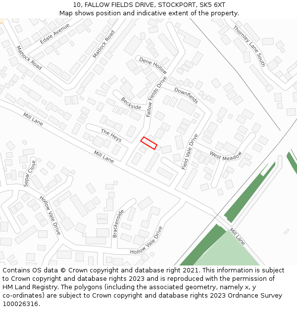 10, FALLOW FIELDS DRIVE, STOCKPORT, SK5 6XT: Location map and indicative extent of plot