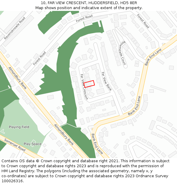 10, FAR VIEW CRESCENT, HUDDERSFIELD, HD5 8ER: Location map and indicative extent of plot
