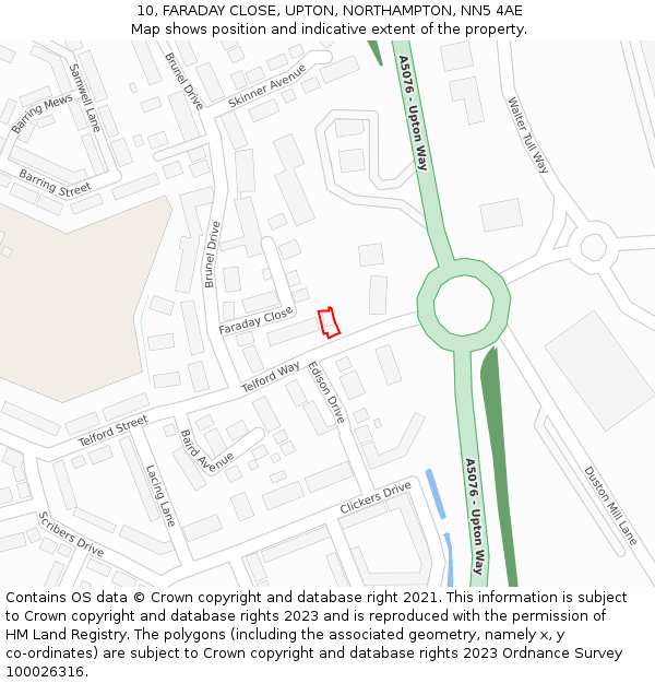 10, FARADAY CLOSE, UPTON, NORTHAMPTON, NN5 4AE: Location map and indicative extent of plot