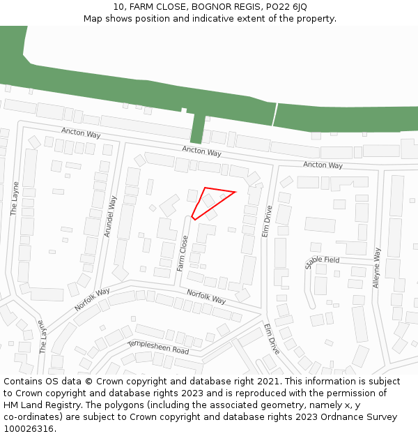 10, FARM CLOSE, BOGNOR REGIS, PO22 6JQ: Location map and indicative extent of plot