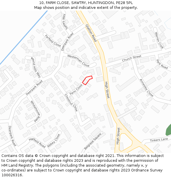 10, FARM CLOSE, SAWTRY, HUNTINGDON, PE28 5PL: Location map and indicative extent of plot