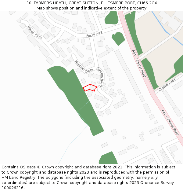 10, FARMERS HEATH, GREAT SUTTON, ELLESMERE PORT, CH66 2GX: Location map and indicative extent of plot