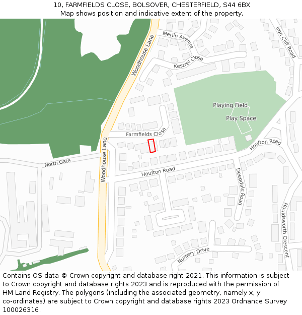 10, FARMFIELDS CLOSE, BOLSOVER, CHESTERFIELD, S44 6BX: Location map and indicative extent of plot