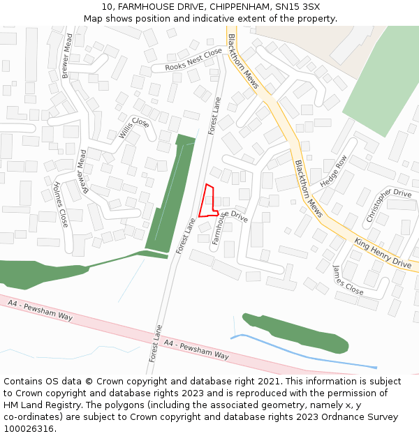 10, FARMHOUSE DRIVE, CHIPPENHAM, SN15 3SX: Location map and indicative extent of plot