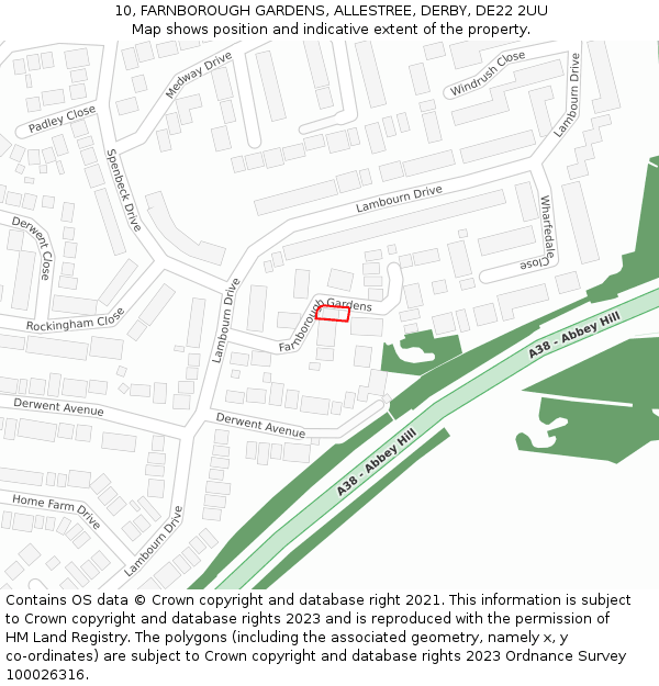 10, FARNBOROUGH GARDENS, ALLESTREE, DERBY, DE22 2UU: Location map and indicative extent of plot