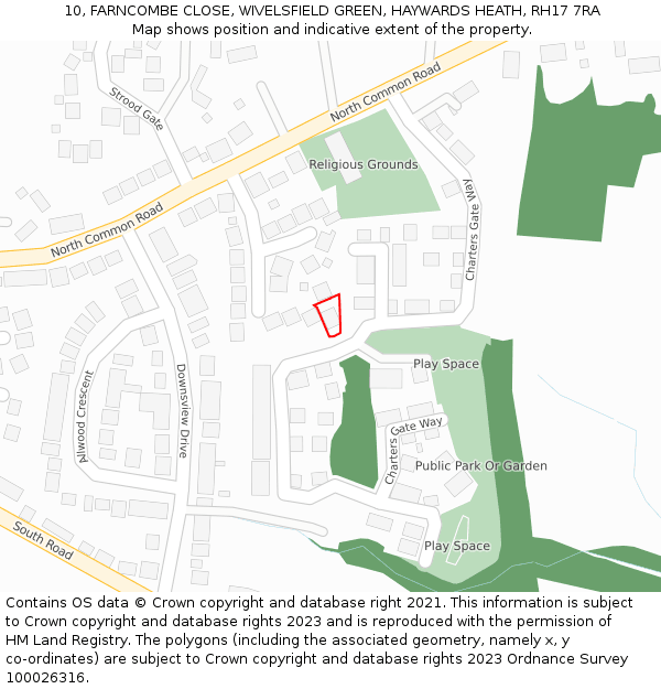 10, FARNCOMBE CLOSE, WIVELSFIELD GREEN, HAYWARDS HEATH, RH17 7RA: Location map and indicative extent of plot