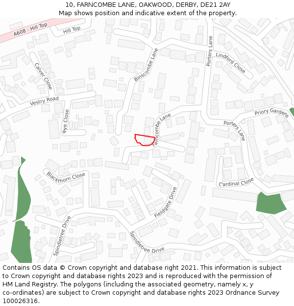 10, FARNCOMBE LANE, OAKWOOD, DERBY, DE21 2AY: Location map and indicative extent of plot