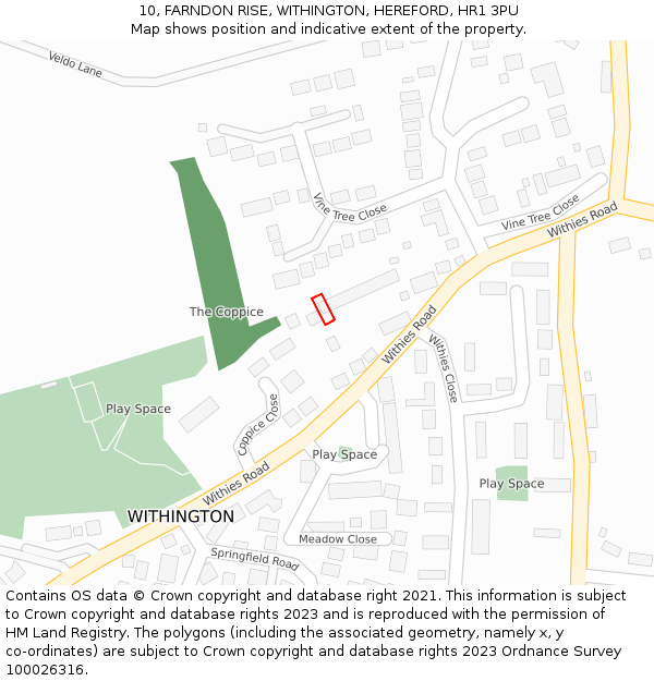 10, FARNDON RISE, WITHINGTON, HEREFORD, HR1 3PU: Location map and indicative extent of plot