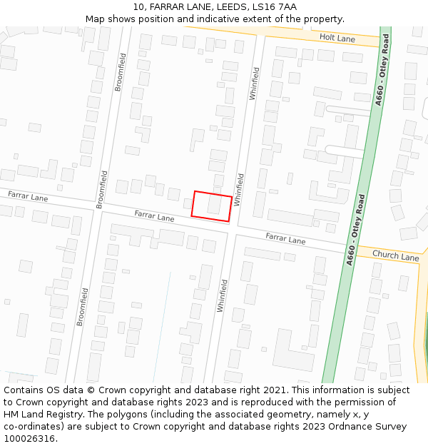 10, FARRAR LANE, LEEDS, LS16 7AA: Location map and indicative extent of plot