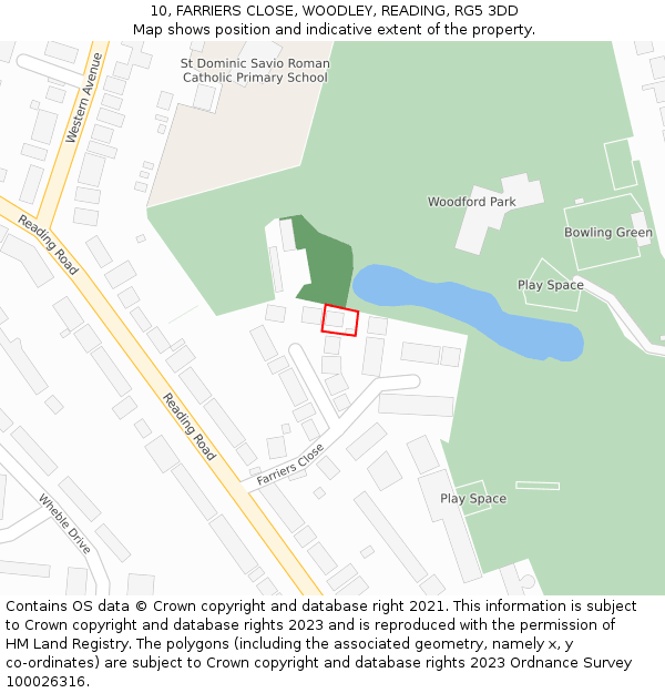 10, FARRIERS CLOSE, WOODLEY, READING, RG5 3DD: Location map and indicative extent of plot
