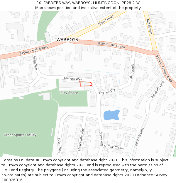 10, FARRIERS WAY, WARBOYS, HUNTINGDON, PE28 2LW: Location map and indicative extent of plot