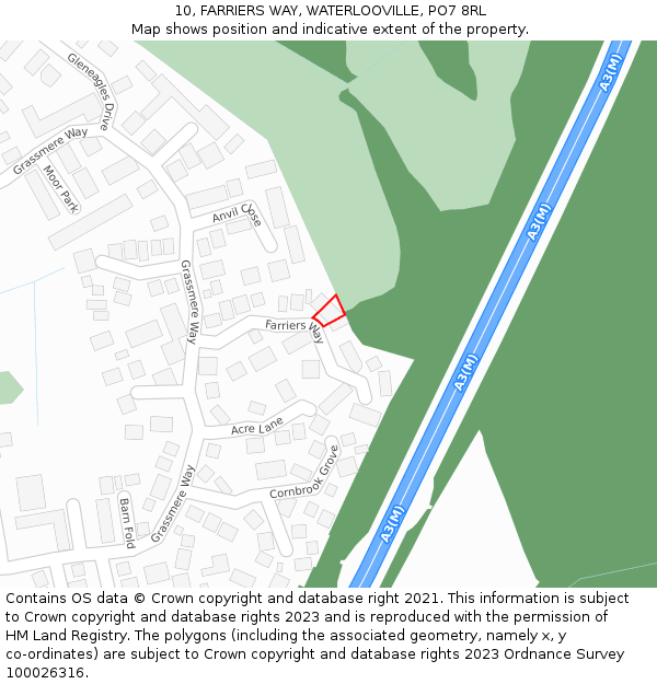 10, FARRIERS WAY, WATERLOOVILLE, PO7 8RL: Location map and indicative extent of plot