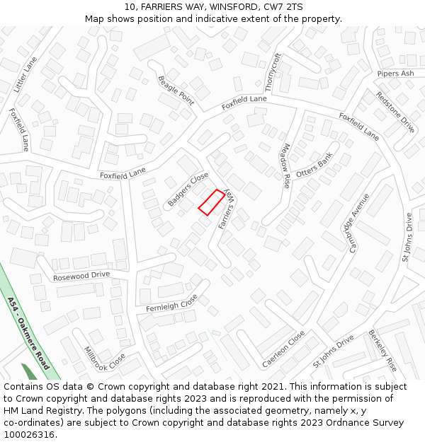 10, FARRIERS WAY, WINSFORD, CW7 2TS: Location map and indicative extent of plot