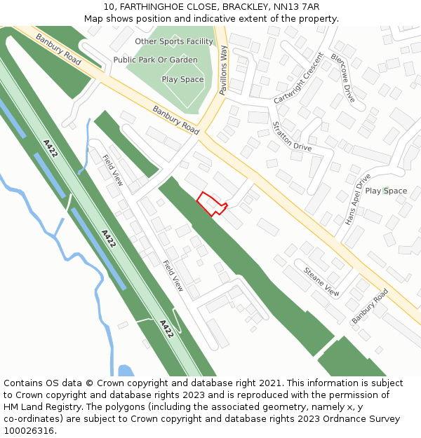 10, FARTHINGHOE CLOSE, BRACKLEY, NN13 7AR: Location map and indicative extent of plot