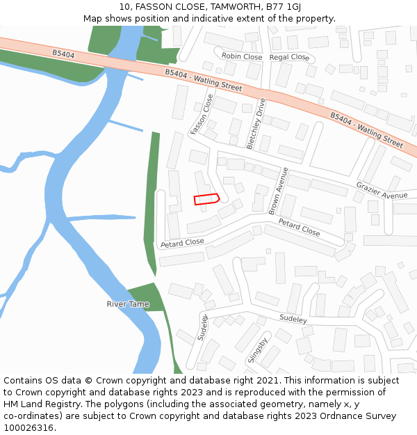 10, FASSON CLOSE, TAMWORTH, B77 1GJ: Location map and indicative extent of plot