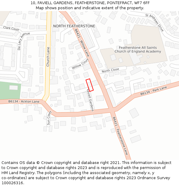 10, FAVIELL GARDENS, FEATHERSTONE, PONTEFRACT, WF7 6FF: Location map and indicative extent of plot