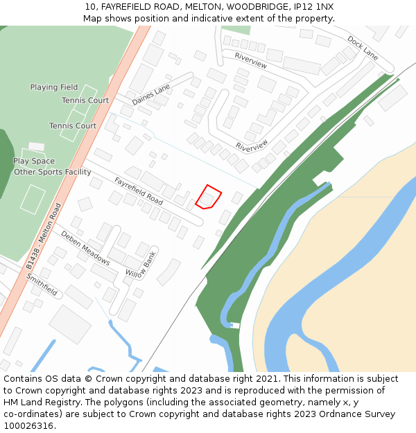 10, FAYREFIELD ROAD, MELTON, WOODBRIDGE, IP12 1NX: Location map and indicative extent of plot