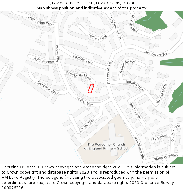 10, FAZACKERLEY CLOSE, BLACKBURN, BB2 4FG: Location map and indicative extent of plot