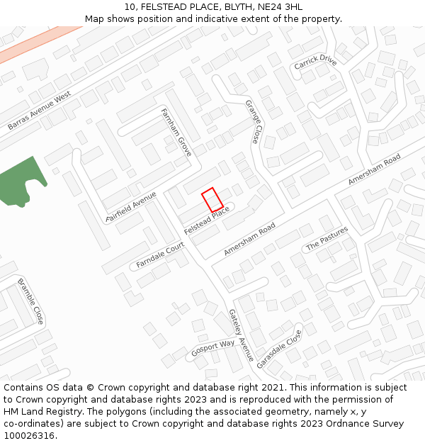 10, FELSTEAD PLACE, BLYTH, NE24 3HL: Location map and indicative extent of plot