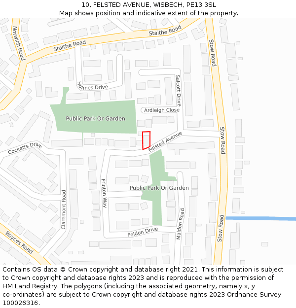 10, FELSTED AVENUE, WISBECH, PE13 3SL: Location map and indicative extent of plot