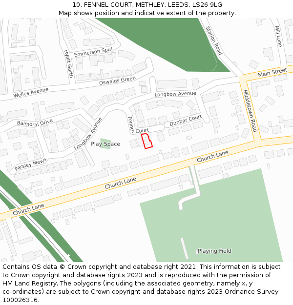 10, FENNEL COURT, METHLEY, LEEDS, LS26 9LG: Location map and indicative extent of plot