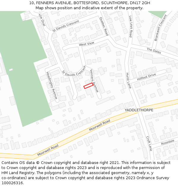 10, FENNERS AVENUE, BOTTESFORD, SCUNTHORPE, DN17 2GH: Location map and indicative extent of plot