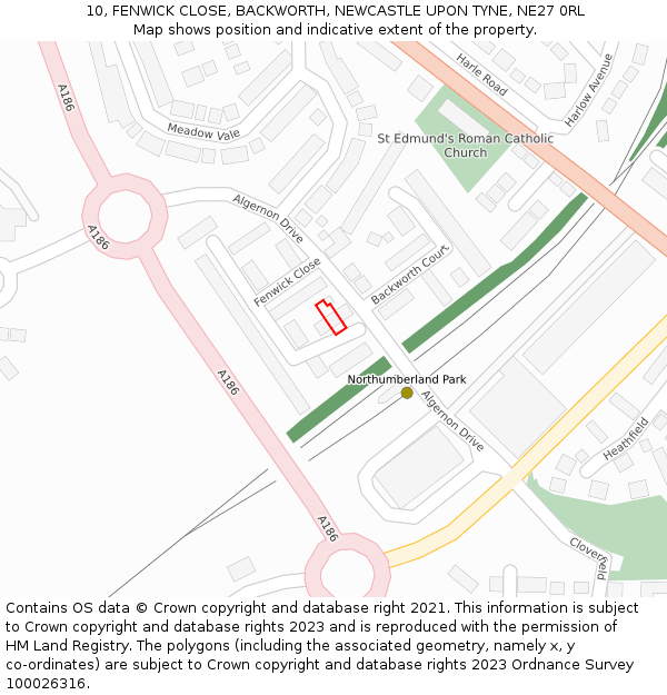 10, FENWICK CLOSE, BACKWORTH, NEWCASTLE UPON TYNE, NE27 0RL: Location map and indicative extent of plot