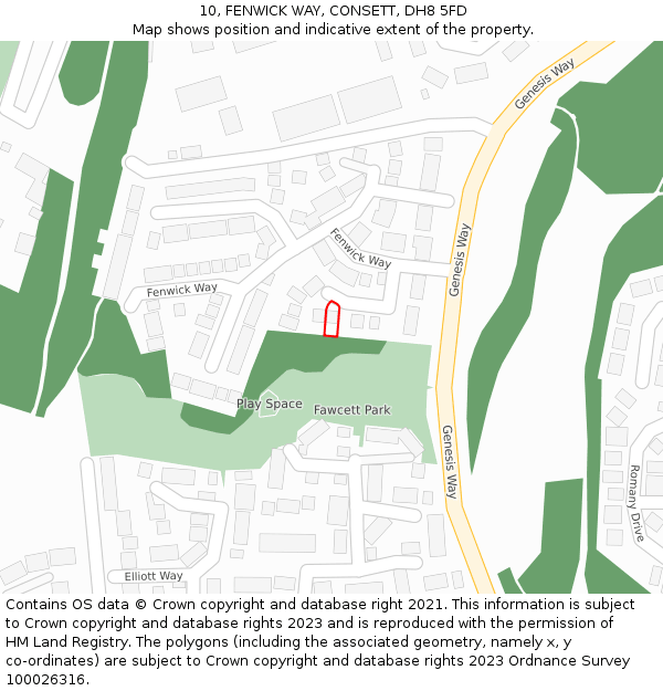 10, FENWICK WAY, CONSETT, DH8 5FD: Location map and indicative extent of plot