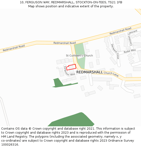 10, FERGUSON WAY, REDMARSHALL, STOCKTON-ON-TEES, TS21 1FB: Location map and indicative extent of plot