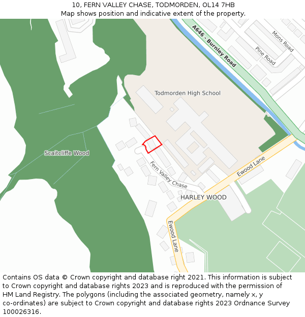 10, FERN VALLEY CHASE, TODMORDEN, OL14 7HB: Location map and indicative extent of plot