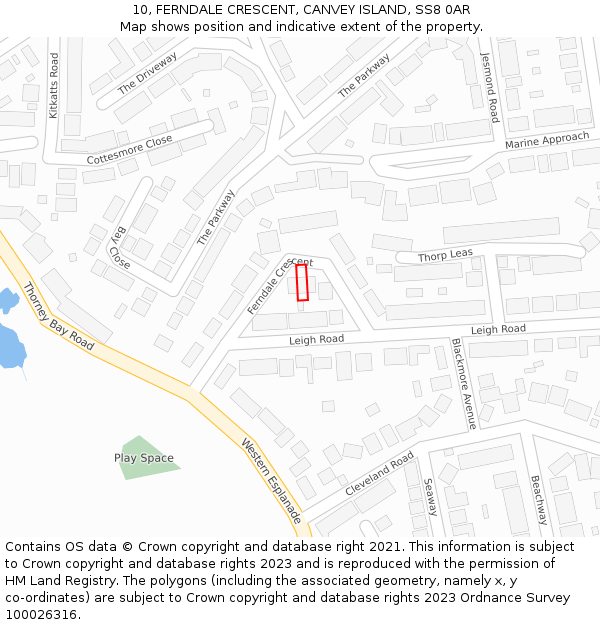 10, FERNDALE CRESCENT, CANVEY ISLAND, SS8 0AR: Location map and indicative extent of plot